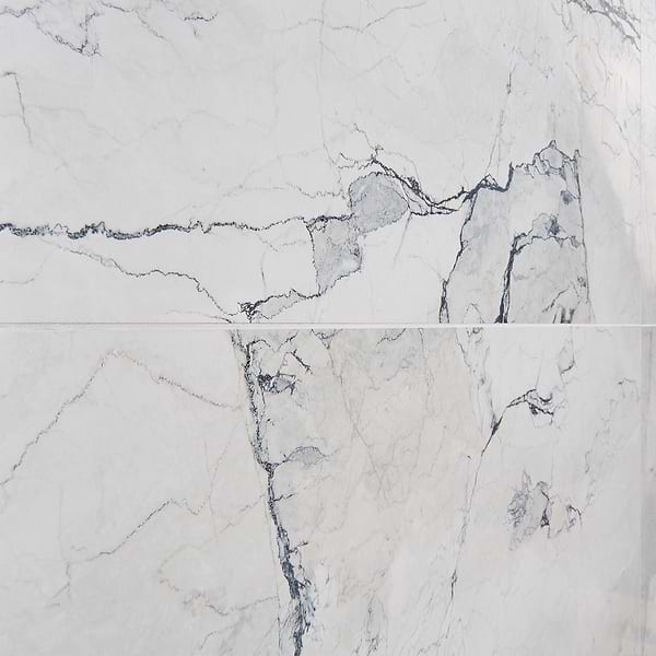 Romani Camouflage White 3D Textured Veining 24x48 Marble Look Satin Porcelain Tile