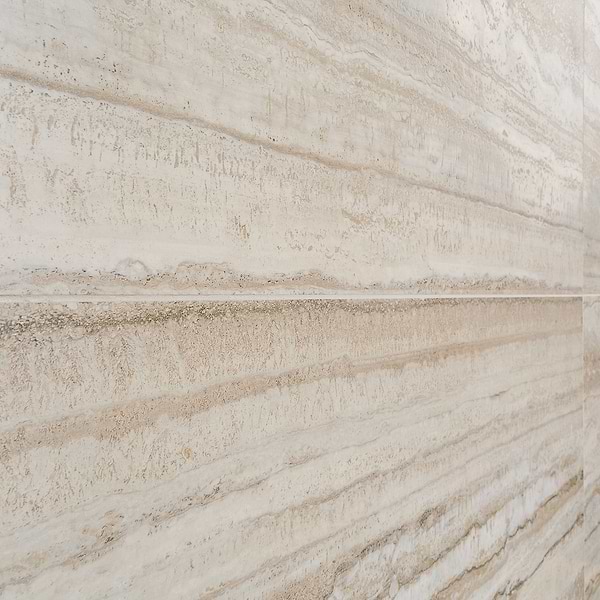 Romani Travertine Crema Beige 3D Textured Veining 24x48 Stone Look Satin Porcelain Tile