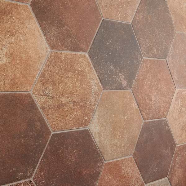 Terra Pompeii Marron Brown 8" Hexagon Matte Porcelain Tile