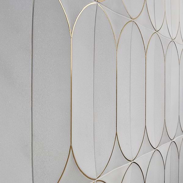 Calypso 3D Carved Bianco White Brass Inlay 8x16 Textured Honed Marble Limestone Tile