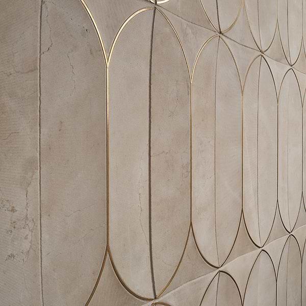 Calypso 3D Carved Crema Marfil Beige with Brass Inlay 8x16 Honed Marble Limestone Tile