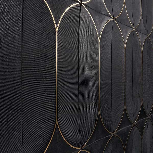 Calypso 3D Carved Nero Black Brass Inlay 8x16 Textured Honed Marble Limestone Tile