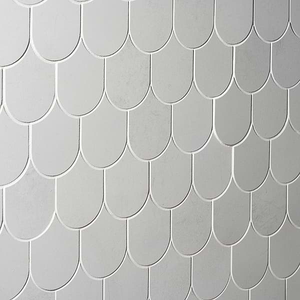 Bond Palladium Light Gray Fishscale Plume Matte Porcelain Mosaic Tile