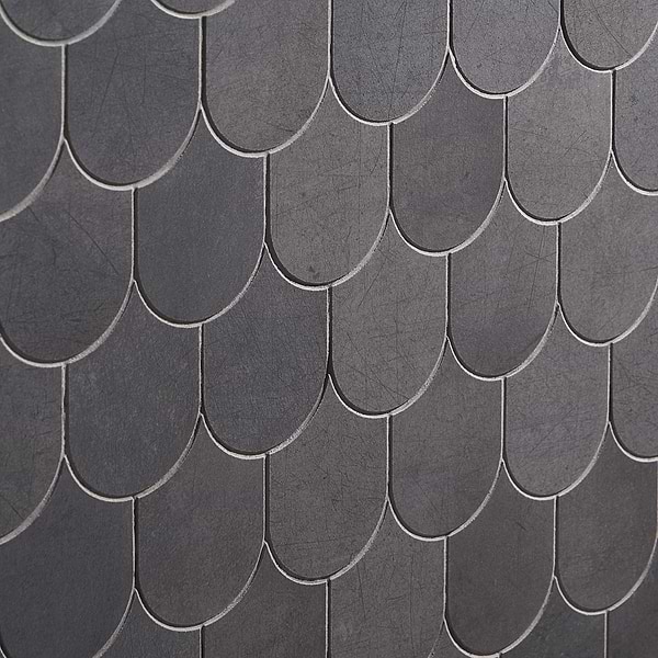 Bond Venom Black Charcoal Fishscale Plume Matte Porcelain Mosaic Tile
