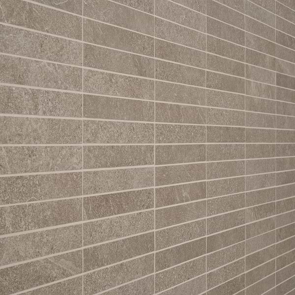 Era Caramel Brown 1x6 Stacked Limestone Look Matte Porcelain Mosaic Tile