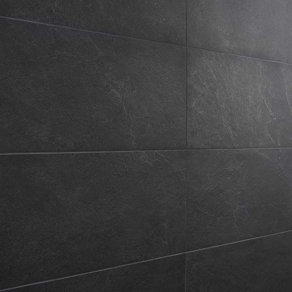 Era Charcoal Black 12x24 Limestone Look Matte Porcelain Tile