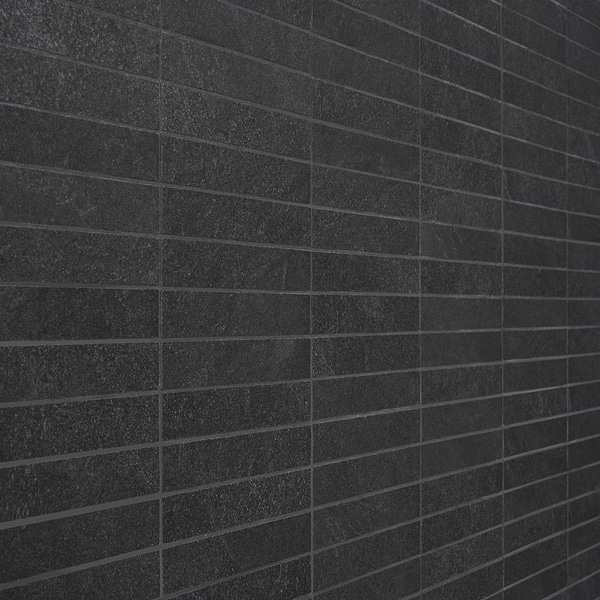 Era Charcoal Black 1x6 Stacked Limestone Look Matte Porcelain Mosaic Tile