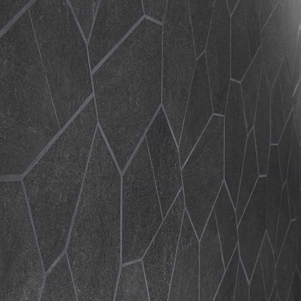 Era Charcoal Black Organic Pattern Limestone Look Matte Porcelain Mosaic Tile