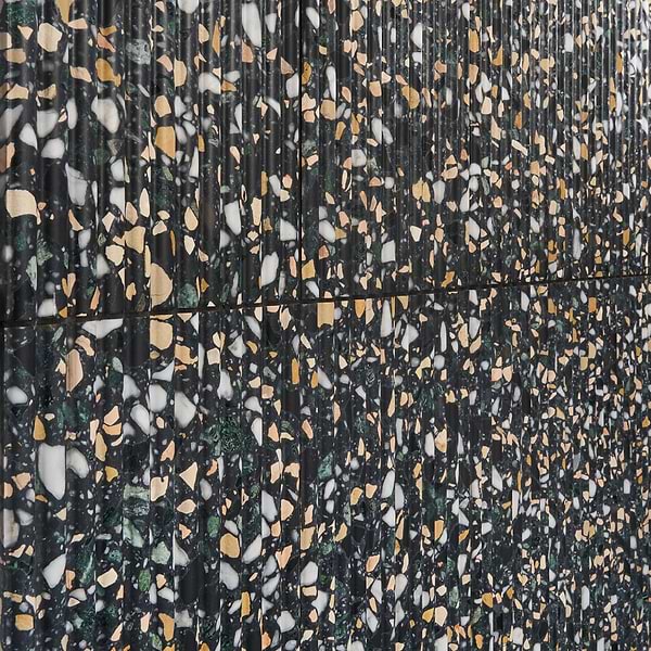 Terrazzo Italy Fluted Cava Notte Black Honed Terrazzo Tile
