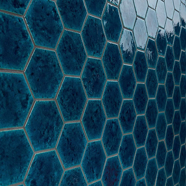 Breeze Ocean Blue 4.5" Hexagon Crackled Glossy Porcelain Tile