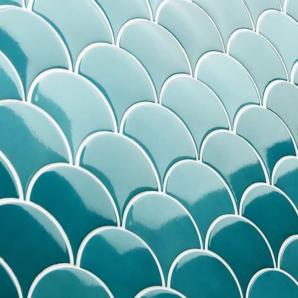 Highwater Teal  Fishscale 2x5 Polished Ceramic Wall Tile