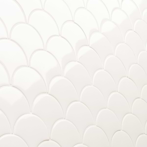 Highwater Rice White 5" Fish Scale Polished Ceramic Wall Tile