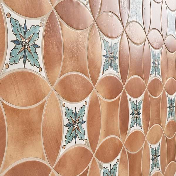 Raval Canyon Terracotta 3x8 Petal and 6x6 Kite with Deco Amelia Multicolor Kite Matte Porcelain Tile