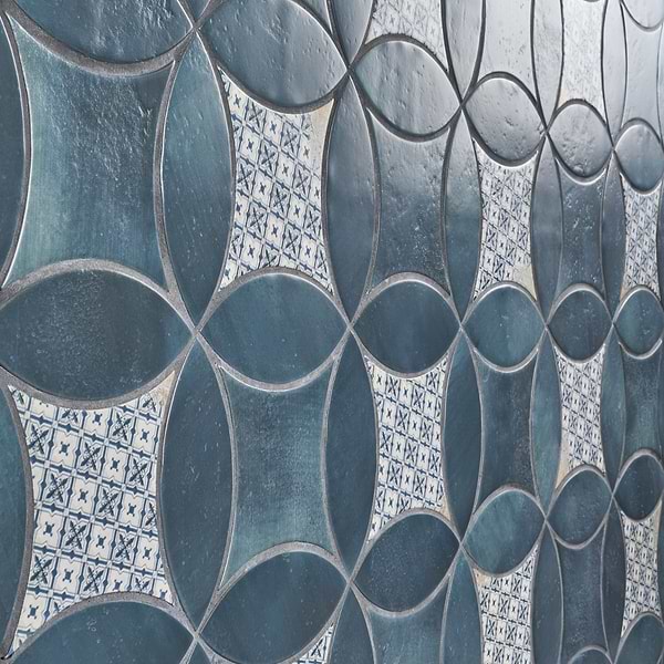 Raval Denim Blue 3x8 Petal and 6x6 Kite with Deco Juliana Blue Kite Matte Porcelain Tile