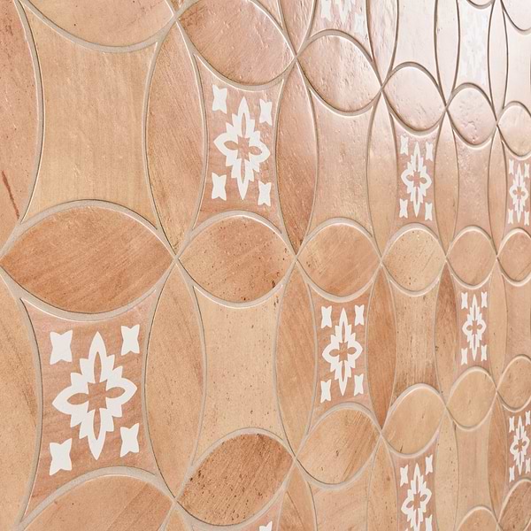 Raval Peach Terracotta 3x8 Petal and 6x6 Kite with Deco Natalia Terracotta Kite Matte Porcelain Tile