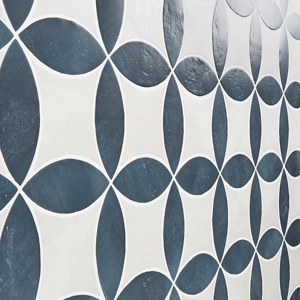 Raval Denim Blue 3x8 Petal and White 6x6 Kite Matte Porcelain Tile