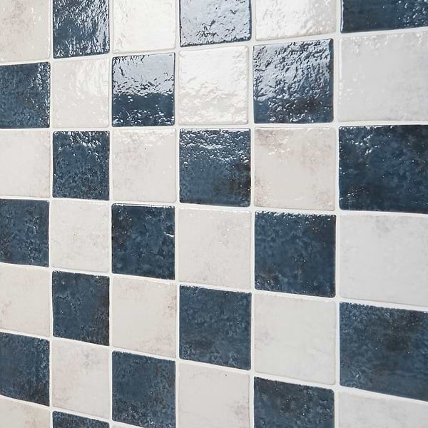 Greta Checkerboard Midnight Blue and Seashell White 5x5 Glossy Textured Porcelain Tile