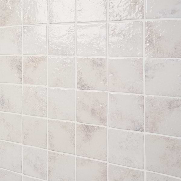 Greta Seashell White 5x5 Glossy Textured Porcelain Tile