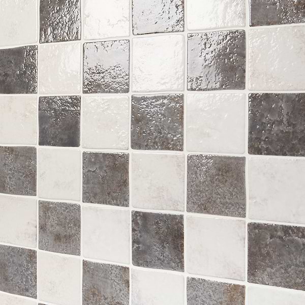 Greta Checkerboard Smoke Gray and Seashell White 5x5 Glossy Textured Porcelain Tile
