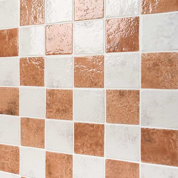 Greta Checkerboard Sunset Terracotta and Seashell White 5x5 Glossy Textured Porcelain Tile