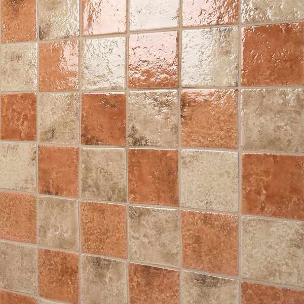 Greta Checkerboard Sunset Terracotta and Sand Beige 5x5 Glossy Textured Porcelain Tile