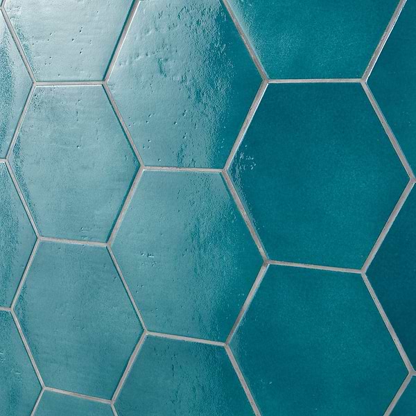 Cavallo Fiji Blue 7" Hexagon Glossy Porcelain Tile