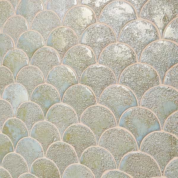 Meri Jade Green 5" Fish Scale Textured Glossy Ceramic Tile