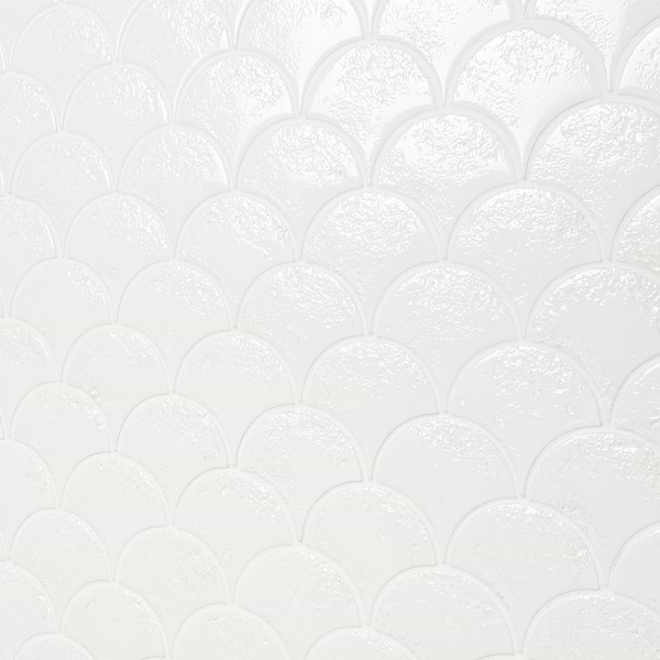 Meri Glacier White 5" Fish Scale Textured Glossy Ceramic Tile