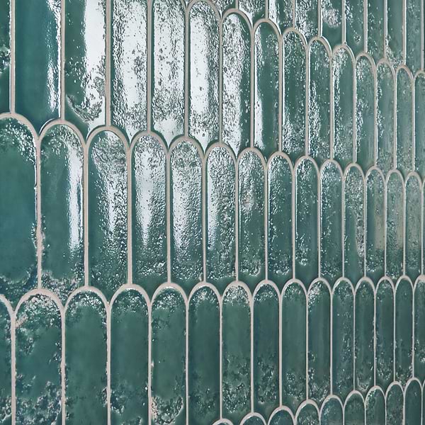 Corali Jade Green 3x9 Textured Fish Scale Glossy Ceramic Tile