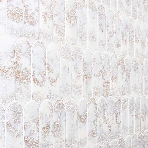 Corali Reef White 3x9 Textured Fish Scale Satin Ceramic Tile