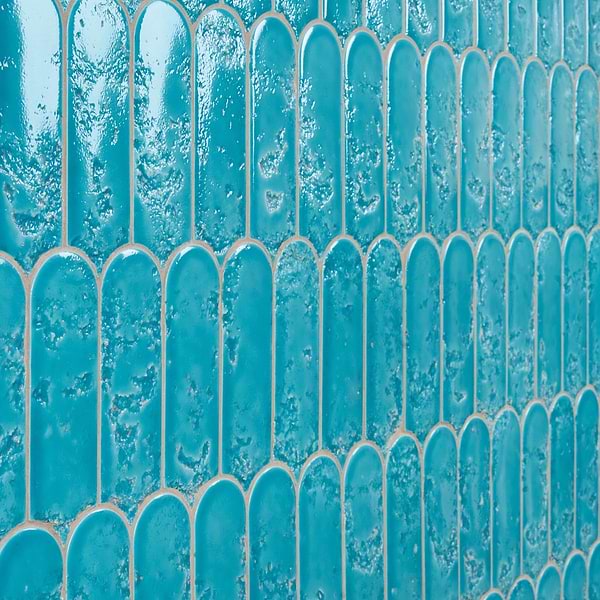 Corali Turquoise Blue 3x9 Textured Fish Scale Glossy Ceramic Tile