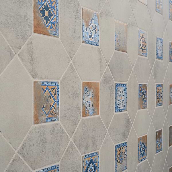 Morocco Dove Gray 4x8 Picket and Medina Multicolor 4x4 Square Matte Porcelain Tile