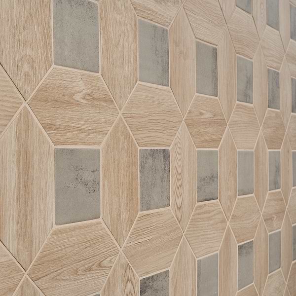 Morocco Oak Beige 4x8 Picket and Dove Gray 4x4 Square Matte Porcelain Tile