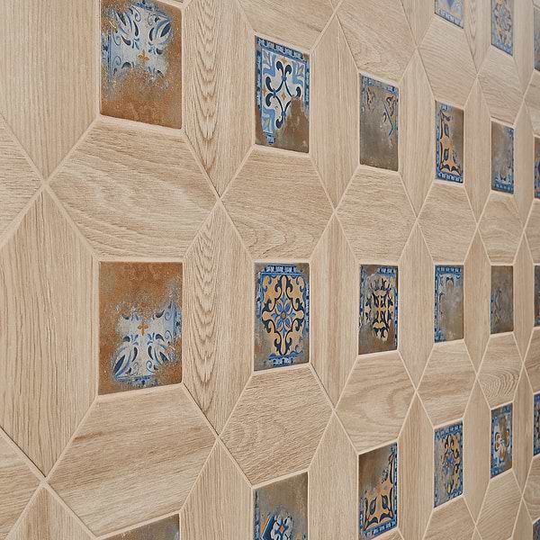 Morocco Oak Beige 4x8 Picket and Medina Multicolor 4x4 Square Matte Porcelain Tile