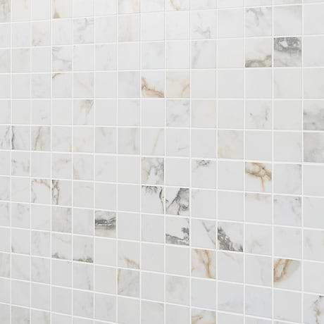 Calacatta Machia White Gold 2x2 Marble Look Matte Porcelain Mosaic Tile