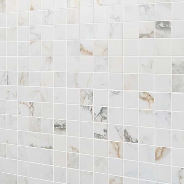 Calacatta Macchia White Gold 2x2 Marble Look Matte Porcelain Mosaic Tile