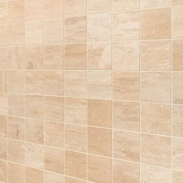 Classic Travertine Premium 4x4 Filled Brushed Vein Cut Tile