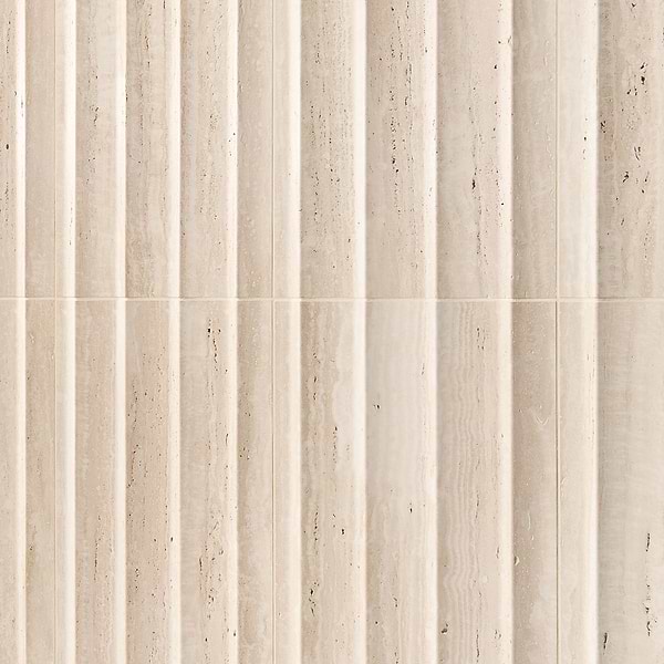 Stonework Fluted Ivory Travertine Premium 12x24 3D Vein Cut Unfilled Honed Tile