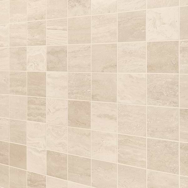 Ivory Travertine Premium 4x4 Filled Brushed Vein Cut Tile
