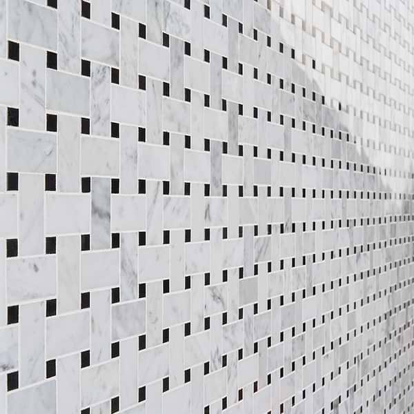 Trenza Basket Weave Carrara Marble Polished Mosaic Tile