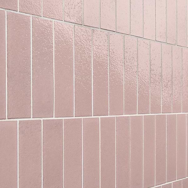 Color One Blush Pink 2x8 Glossy Lava Stone Tile 