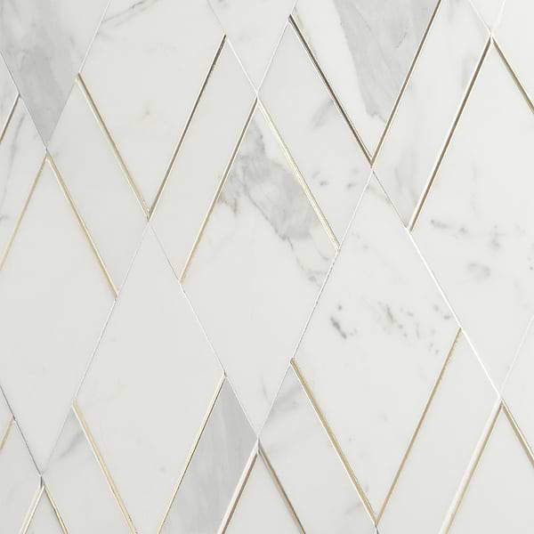 Enver Calacatta Polished Marble and Brass Mosaic Tile