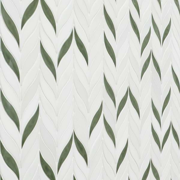 Nabi Sprig Fern Green Marble and Crackled Glossy Glass Mosaic Tile