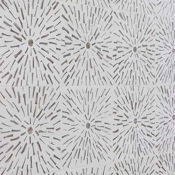 Estee Golden White 12x12 Polished Pearl Inlay and Cement Tile