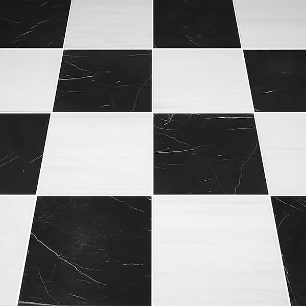 Alterno Black Silk and Glacier White Select 18x18 Honed Marble Checkerboard Tile