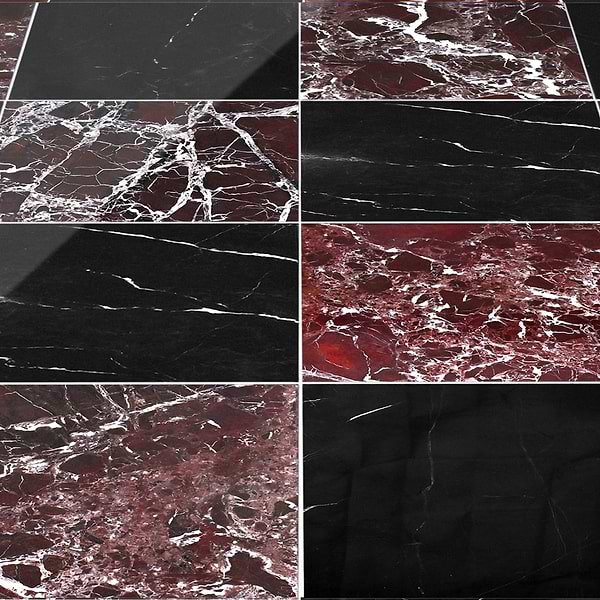 Alterno Black Silk and Rosso Levanto Red 12x12 Polished Marble Checkerboard Tile