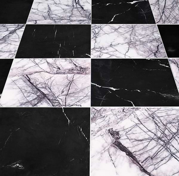 Alterno Black Silk and Lilac 12x12 Honed Marble Checkerboard Tile