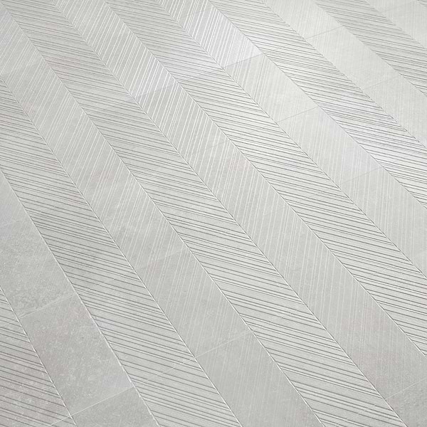 Stoneside Linen Warm Gray Chevron 12x36 Matte Ceramic Tile