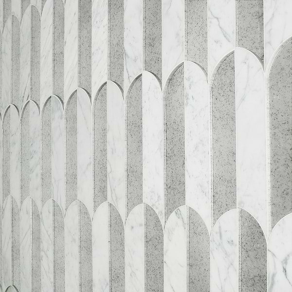 Altos Mirror Polished Marble Mosaic Fish Scale Tile in Elongated Scallop Pattern