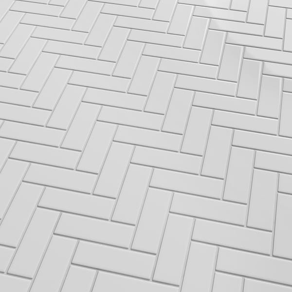 Serenity White 1x3 Herringbone Polished Porcelain Mosaic Tile